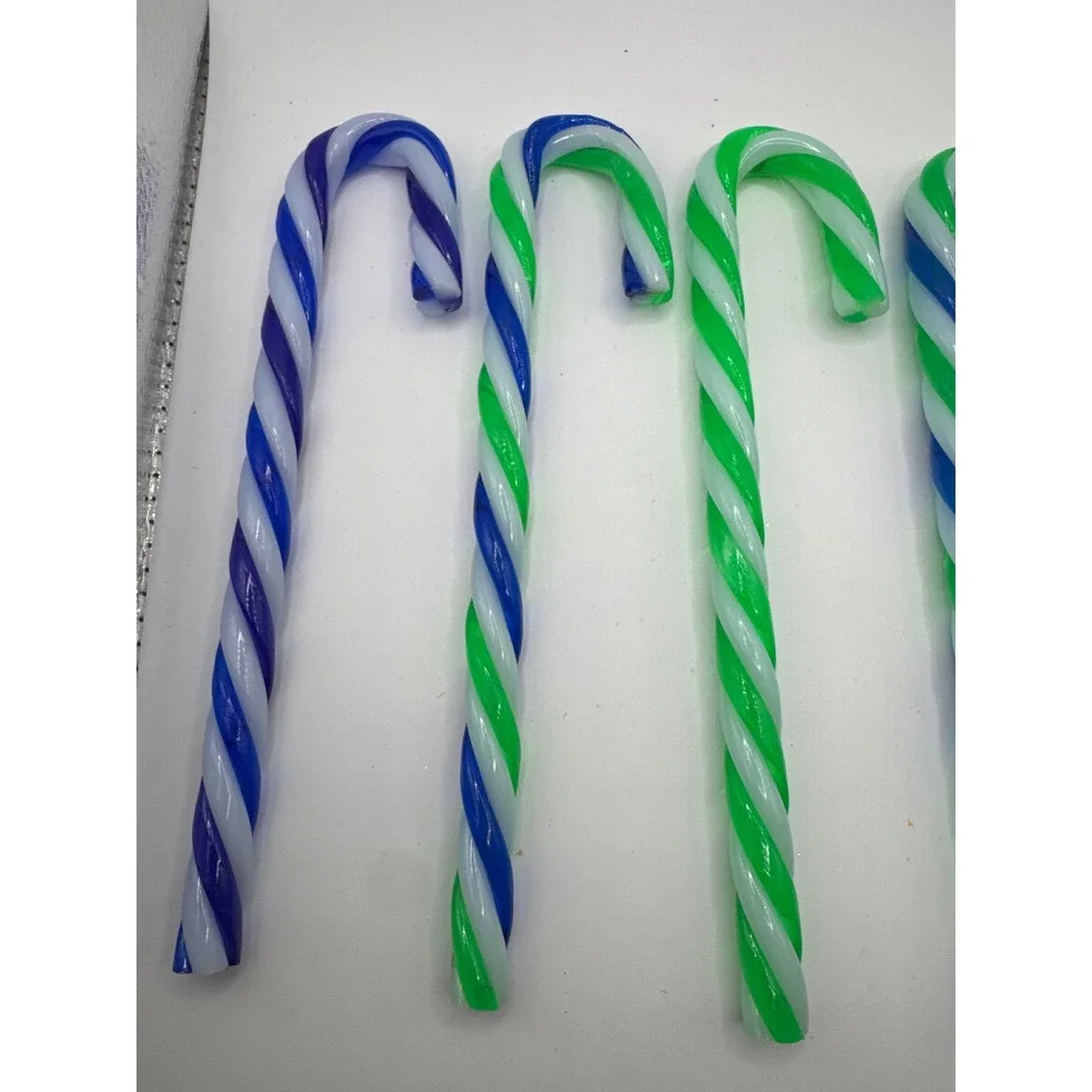 Vintage Lucite Candy Cane Ornaments Set of 6 Green Blue Purple Spiral 7.25